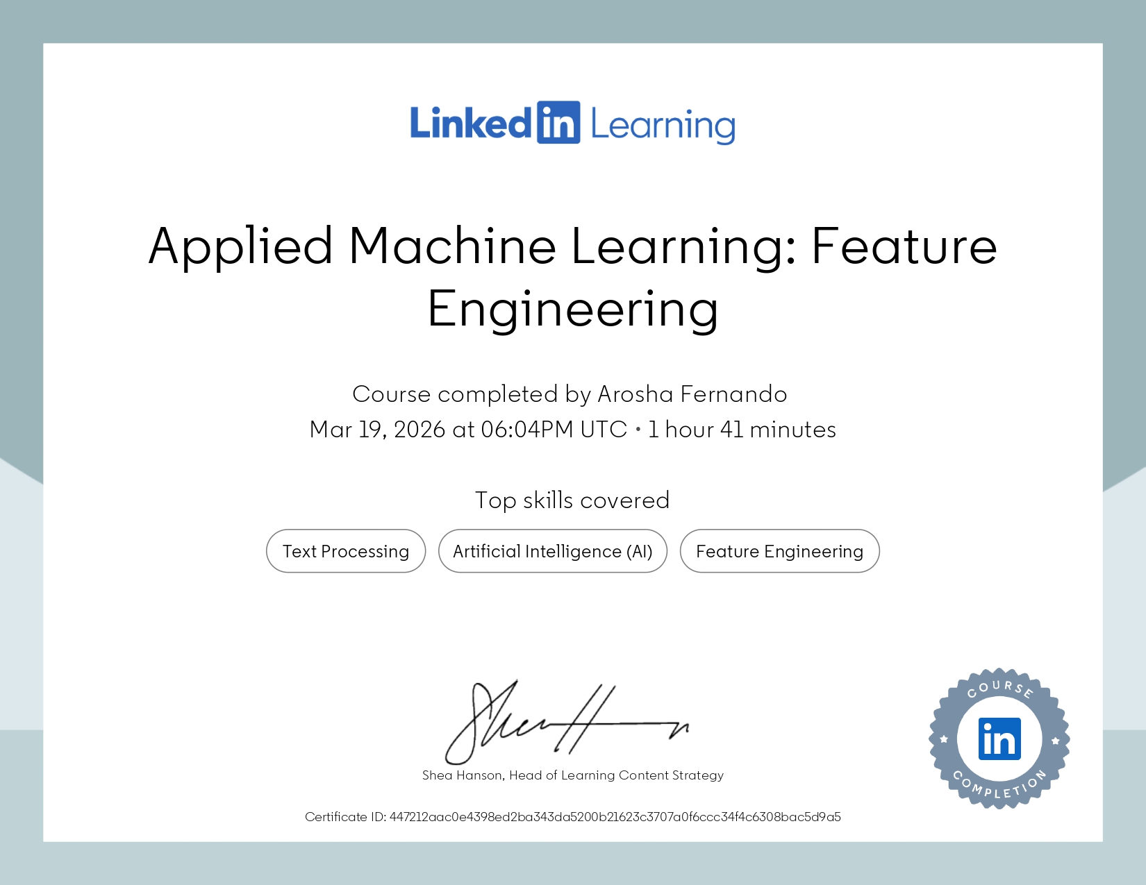 Machine Learning Feature Engineering Certification
