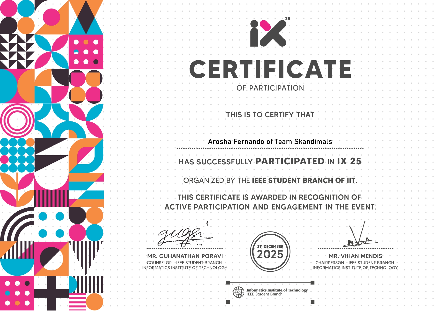 IX 25 Participation Certificate
